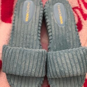 Fashion Nova Blue Textured Slides